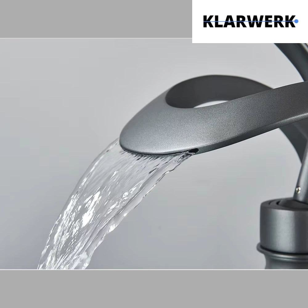 NAVIS |Rubinetto a cascata design bagno rubinetto bagno alto grigio titanio|Elegante  in acciaio inossidabile  per lavelli alti|miscelatore 2 attacchi