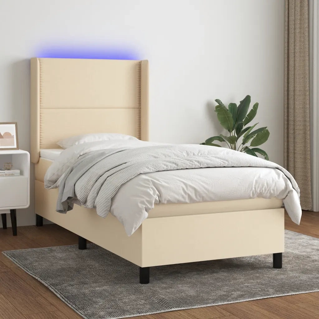 Letto a Molle con Materasso e LED Crema 90x190 cm in Tessuto 3138202