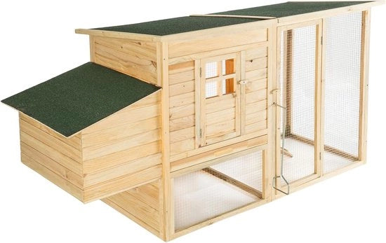 Recinzione per Polli con Scalone e Cassa Uovo - 2 Livelli, Pavimento Scorrevole e Elementi di Copertura Mobili - 198 x 75 x 102 cm