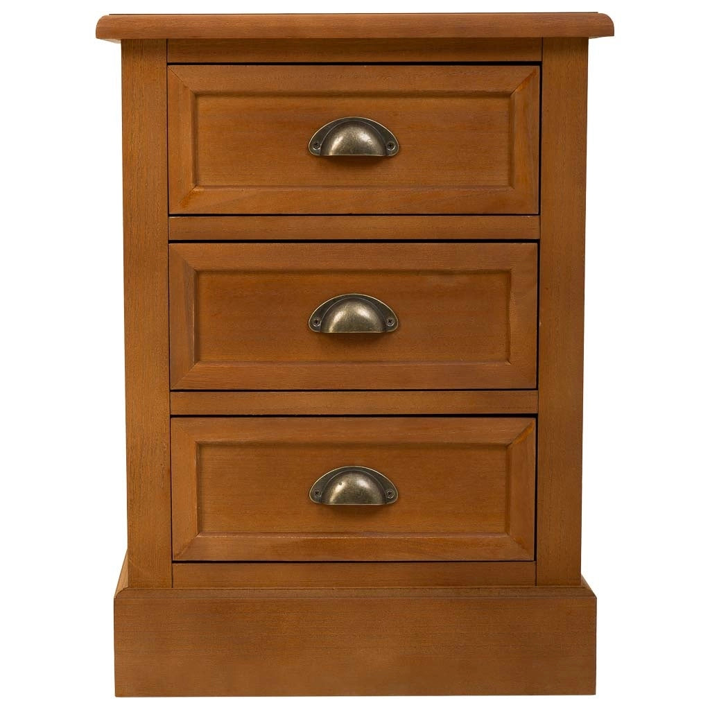 Comodino in legno con 3 cassetti marrone 45x35x60