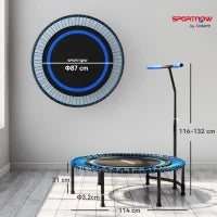 Trampolino Fitness Ø145 cm con Manubrio Regolabile su 5 Posizioni, 36 Molle Bungee e Capacità 200 kg, Blu