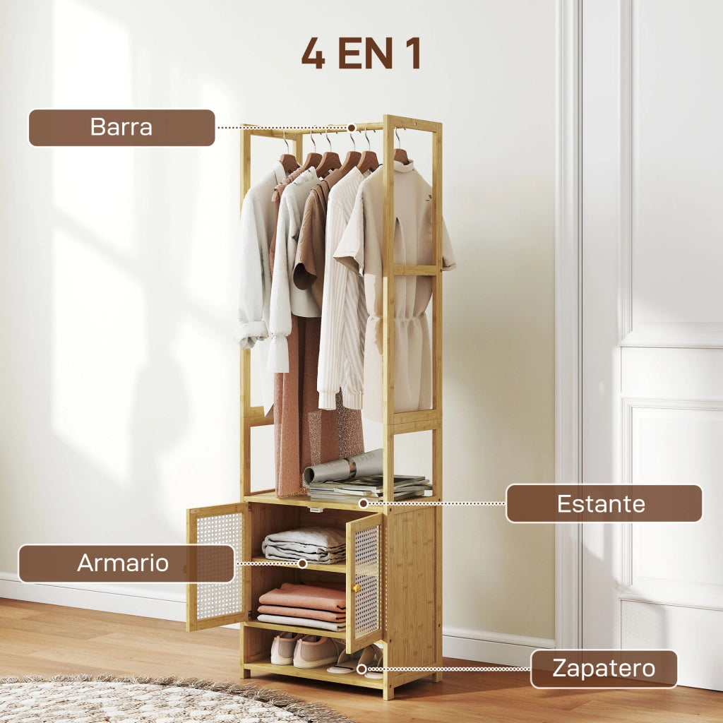 Scarpiera in Bamb¨´ con Appendiabiti e Ripiani ¨C Zephmum ¨C 53x31x168 cm Natural