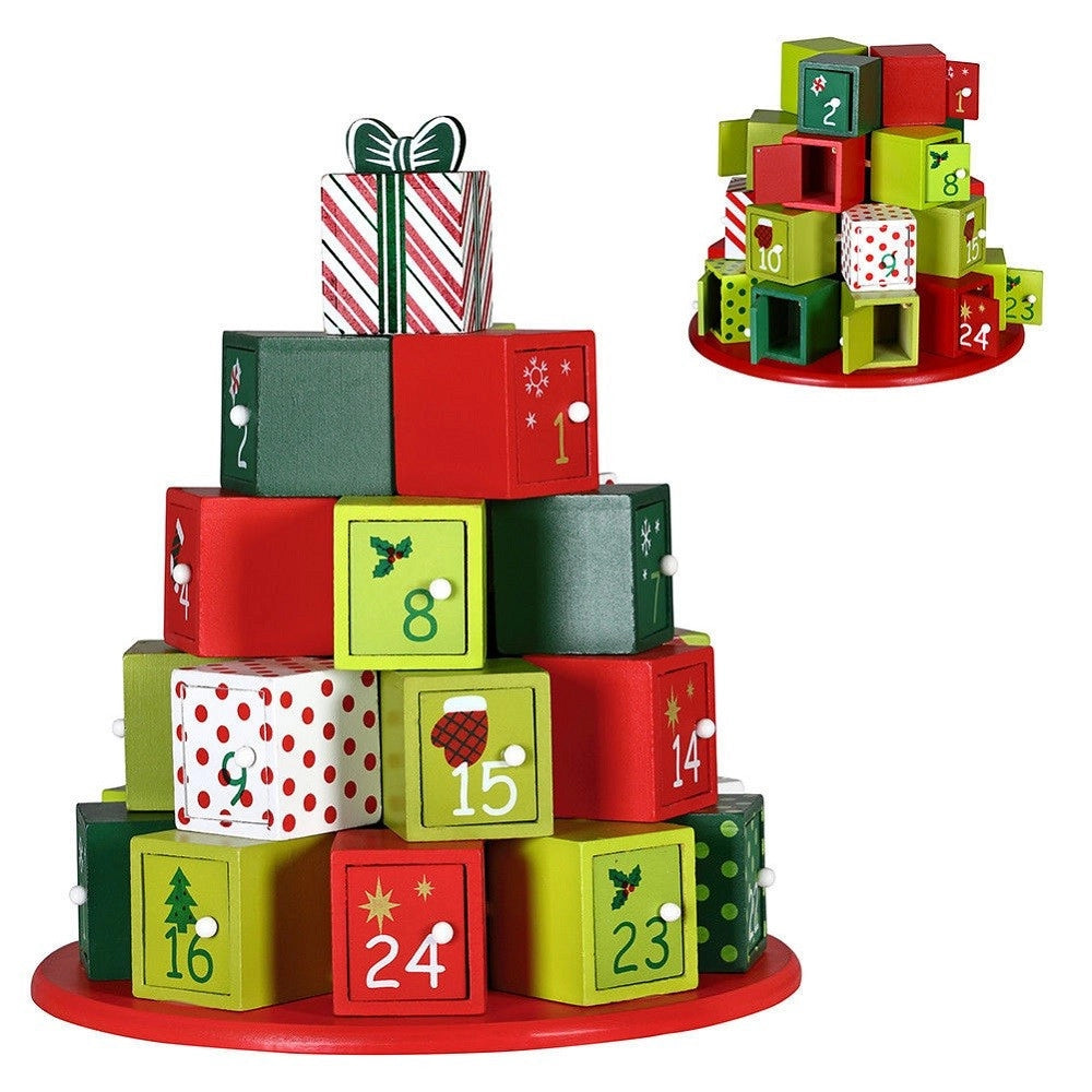 Trade Shop - Calendario Avvento Regali Di Natale In Legno 24 Cassetti Decorazioni Natalizie -
