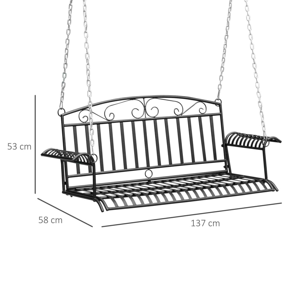 Panchina 2 Posti Sospesa per Giardino in Metallo ¨C zephmum ¨C 137x58x52 cm Nero
