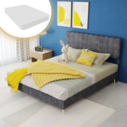 Letto Imbottito con Testiera Morbida ¨C MINIMAL ¨C Grigio 140x200 con Materasso