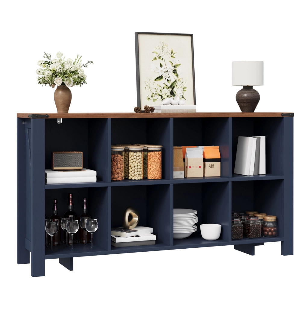 Mobile contenitore a 8 vani aperti 140x34x75 cm in MDF blu HOMVRA
