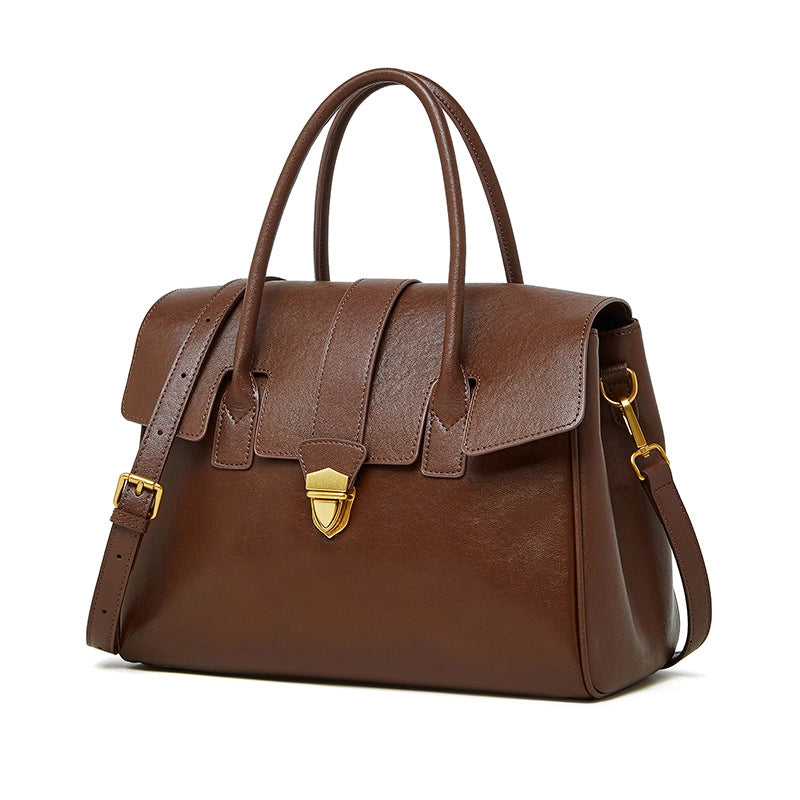 Borsa a mano e a tracolla da donna in vera pelle, marrone