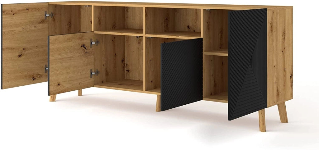 MOBILE CASSETTIERA SOGGIORNO LUXI 195x42x80cm ROVERE NERO OPACO
