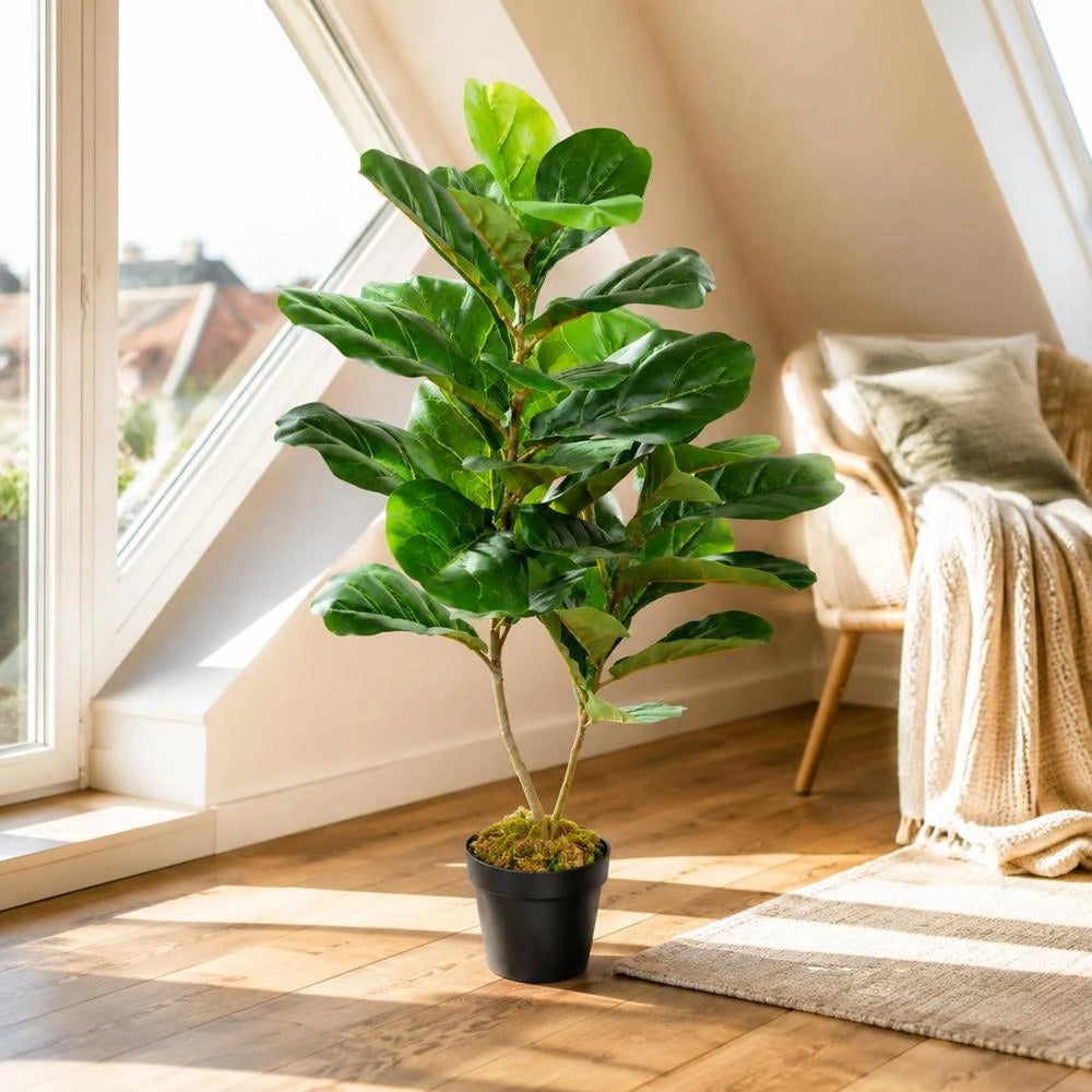 Artificial Fiddle-leaf Fig Plant With Pot, Green, 90 Cm
