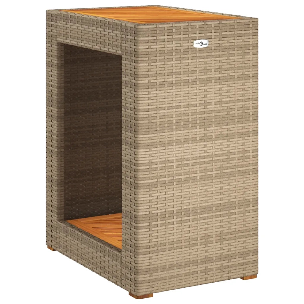 Tavolino da Giardino-Tavolo da Esterno-Tavolino da Patio Piano Legno Beige 60x40x75 cm Polyrattan