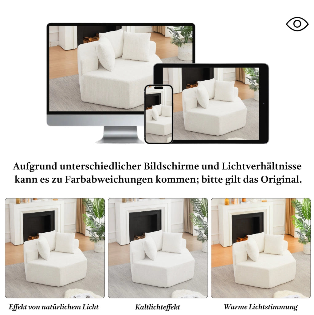 Poltrona modulare esagonale in ciniglia beige