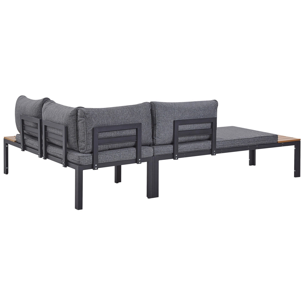 Set divano ad angolo da giardino cuscini grigi design a doghe tavolino da caffè a 4 posti moderno set di conversazione