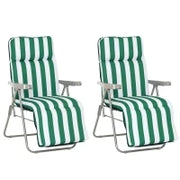Sedia Sdraio da Spiaggia da 2 Pezzi Pieghevole e Reclinabile, Lettini Prendisole da Giardino con Cuscino Imbottito, Verde e Bianco