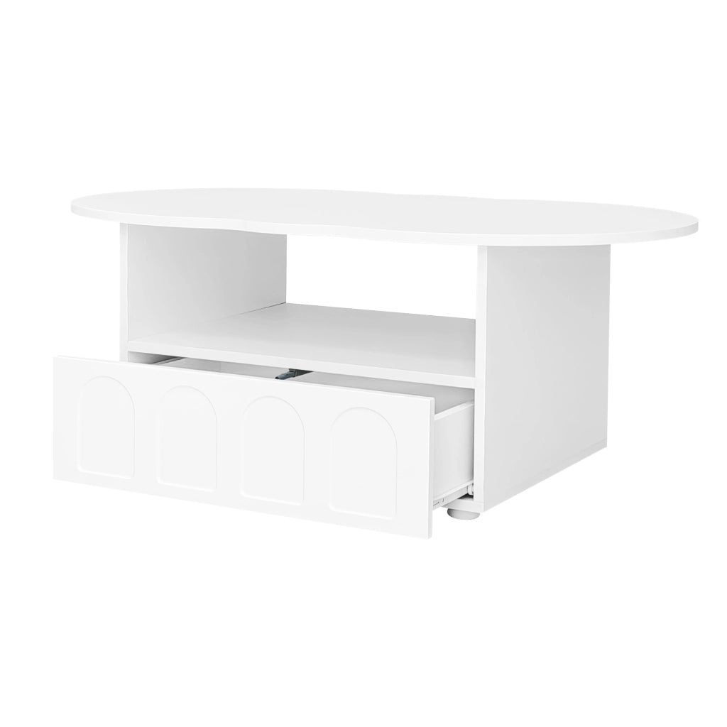 Tavolino da salotto con 1 Cassetto e 1 Vano aperto; Piano a Nuvola; per Soggiorno; in Pannelli di particelle; 100 × 60 × 40.5 cm; Bianco