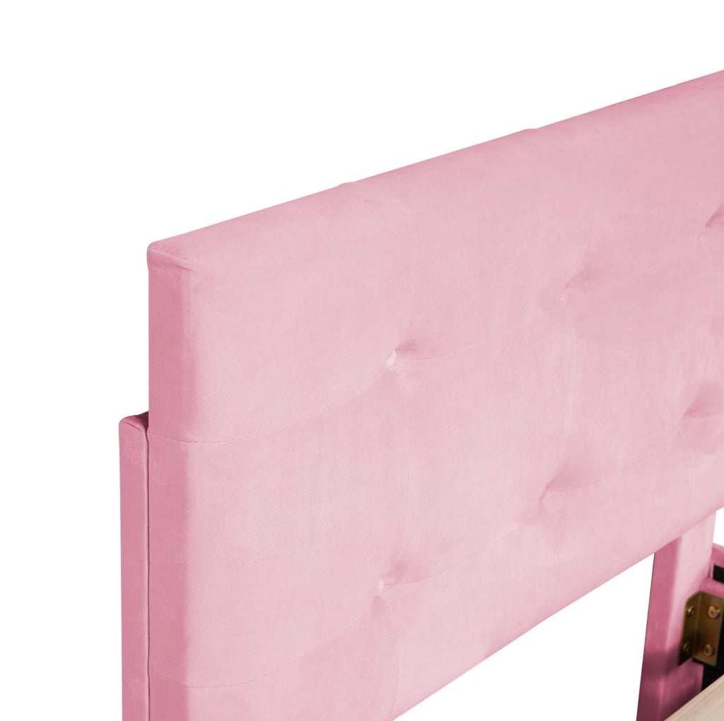 Letto imbottito 90x200 cm con rete a doghe; testiera e cassetto; velluto rosa