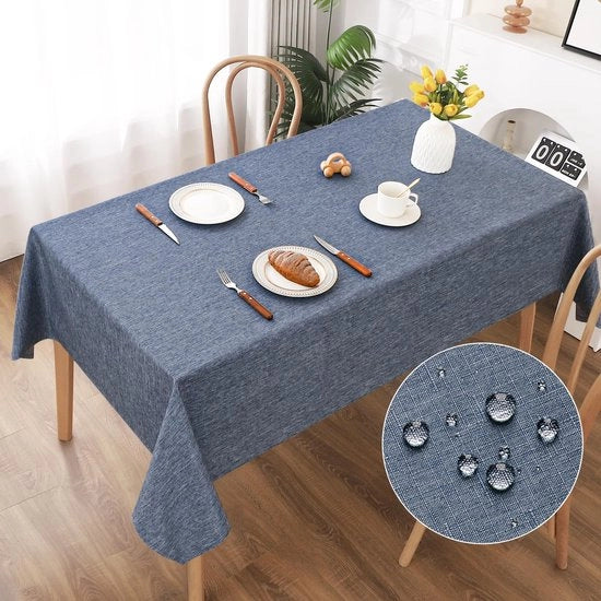 Tavolo Coperto in Lino, Blu, 130x160cm, Finestra con Effetto Lotus, Impermeabile, Resistente ai Graffi, Ideale per Soggiorno, Cucina, Terrazza, Giardino