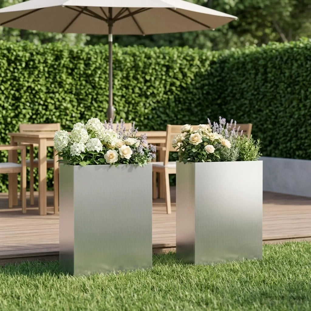 Vaso da giardino 2 pz Argento 40 x 20 x 75 cm Acciaio zincato 8005439