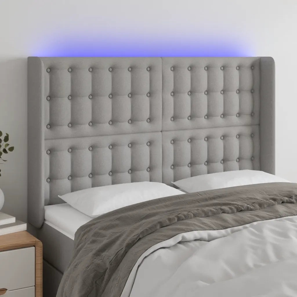 Testiera a LED-Testata con LED Grigio Chiaro 147x16x118/128 cm in Tessuto 874051
