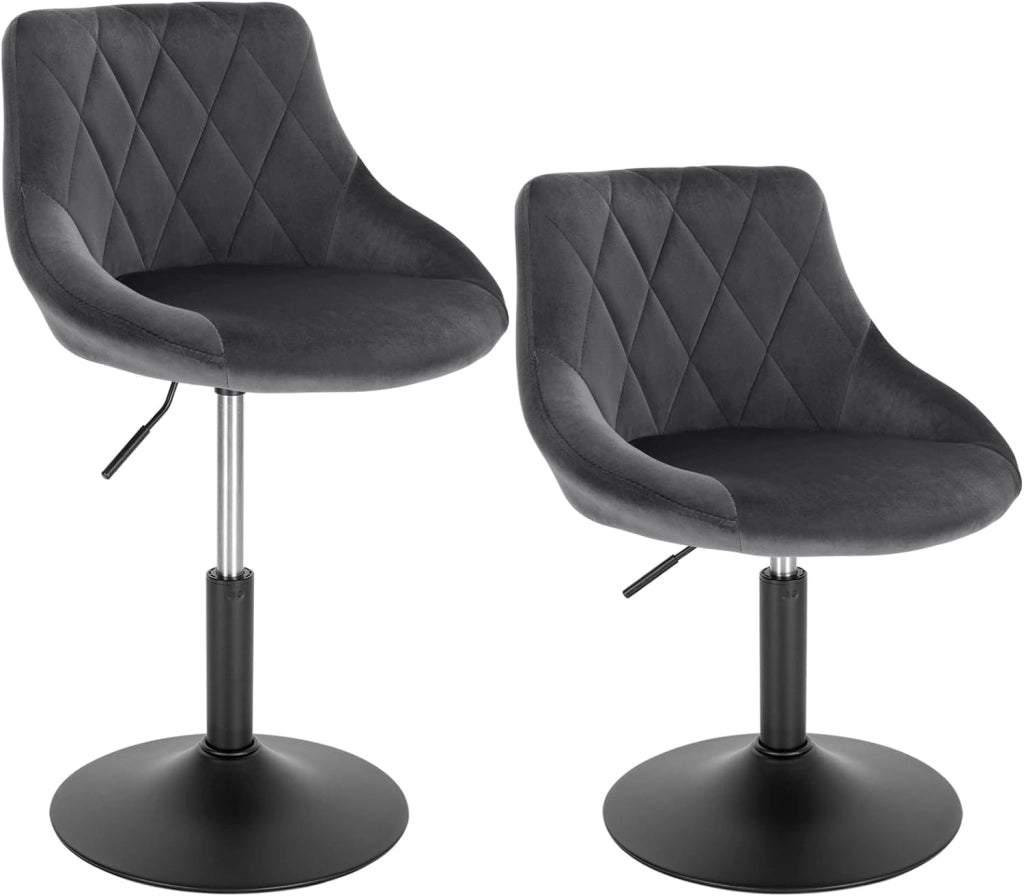 Set di 2 Casa Sedia Alta per Cucina con Schienale in Velluto, senza Poggiapiedi, l'altezza può essere regolata tra 42-58 cm, Grigio Scuro, BH242dgr-2