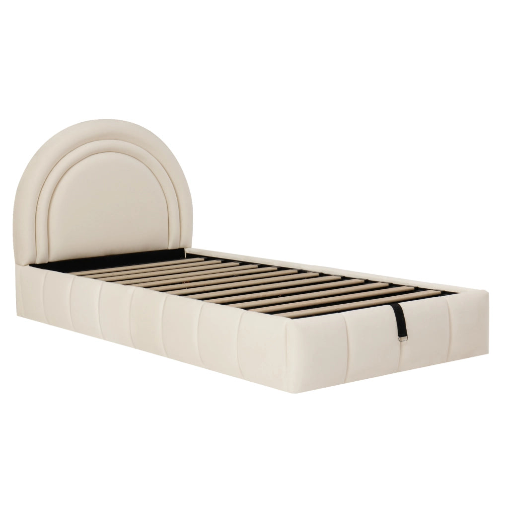 Letto singolo per bambini 90x200 cm con contenitore e rete a doghe; velluto beige