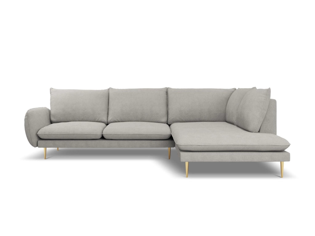 Cosmopolitan Design - Divano angolare destro "Vienna" 6 posti in tessuto strutturato grigio chiaro 