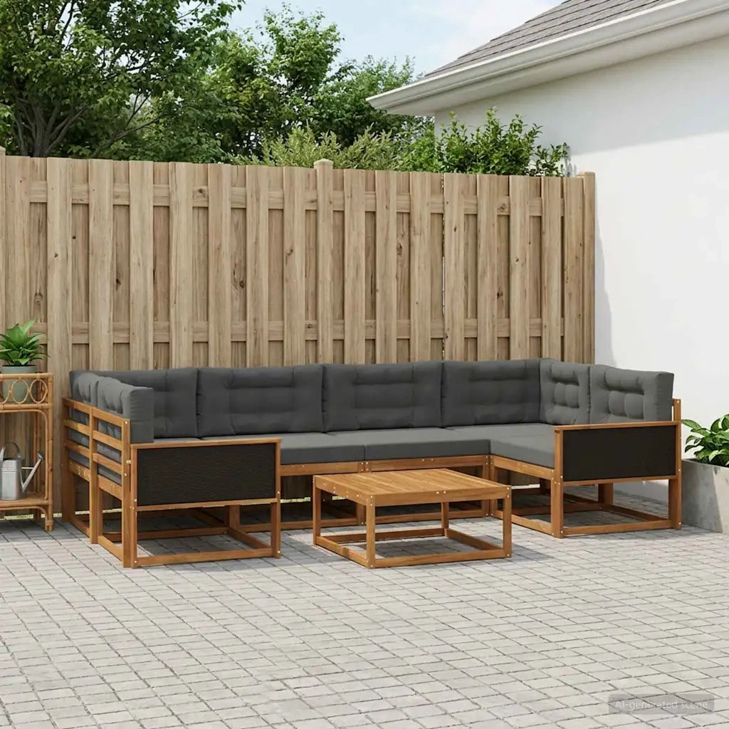 Set di divani da esterno con cuscino 7 pcs Naturale e Antracite