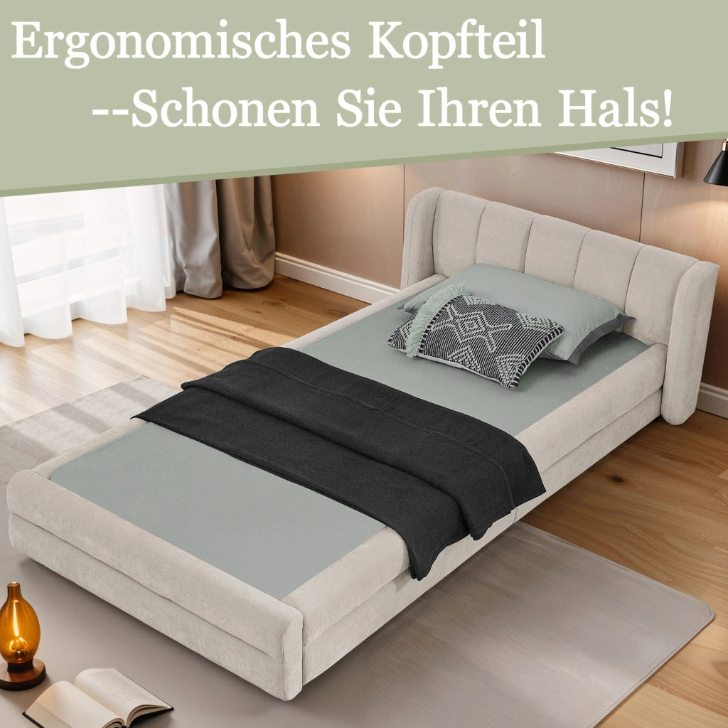 Letto Singolo 90x200 cm; con Schienale Imbottito e Struttura Rinforzata; Beige