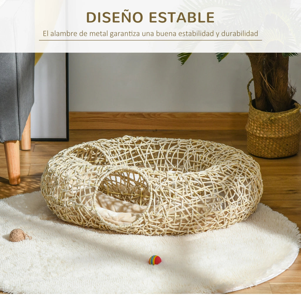 Letto per Gatti ¨C zephmum ¨C 78x69x22 cm Legno Naturale con Cuscino