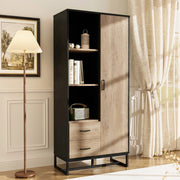 Armadio contenitore con 1 anta 2 cassetti e 3 vani aperti, per soggiorno ufficio e ingresso, 80 × 40 × 180 cm