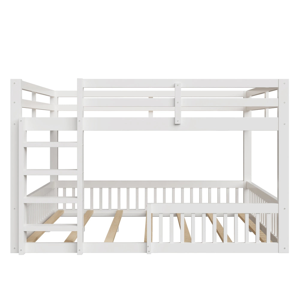 Letto a Castello 160x200 cm; 2 Posti - Con Sponde - in MDF e Legno di Pino - Bianco