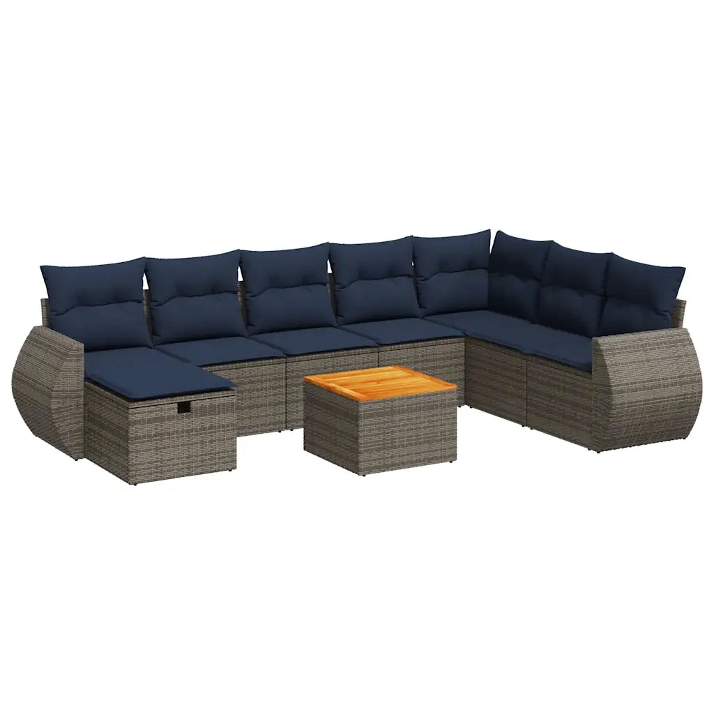 Set Divano da Giardino 9 pz con Cuscini Grigio in Polyrattan