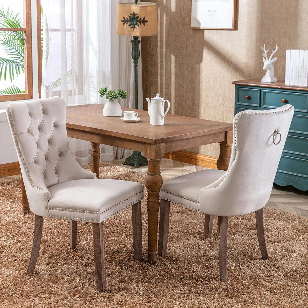 Set 2 sedie Nikki - Xylo - velluto beige gambe legno capitonné