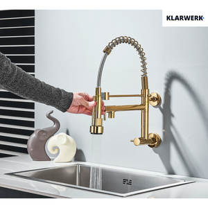 Björn |gastronomia rubinetto monoforo a parete per acqua fredda oro|da cucina professionale in acciaio inox a due getti|doppio per lavello ristorante