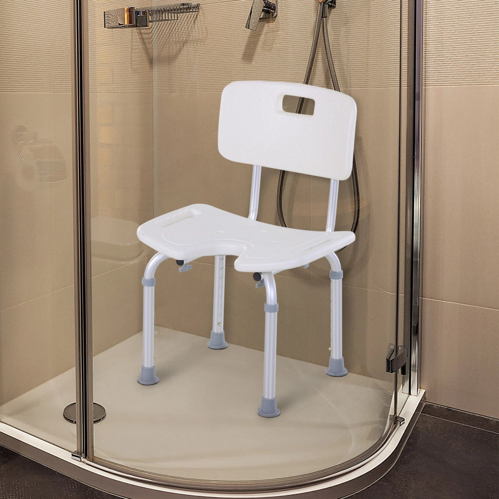 Sedia Doccia Regolabile in Altezza ¨C Zephmum ¨C Bianco Argento Alluminio PE 48x42x71-83.5 cm