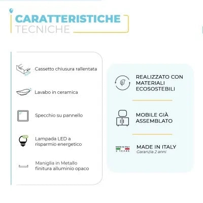 Mobile bagno sospeso 110 cm grigio cemento con lavabo da appoggio e specchio Master