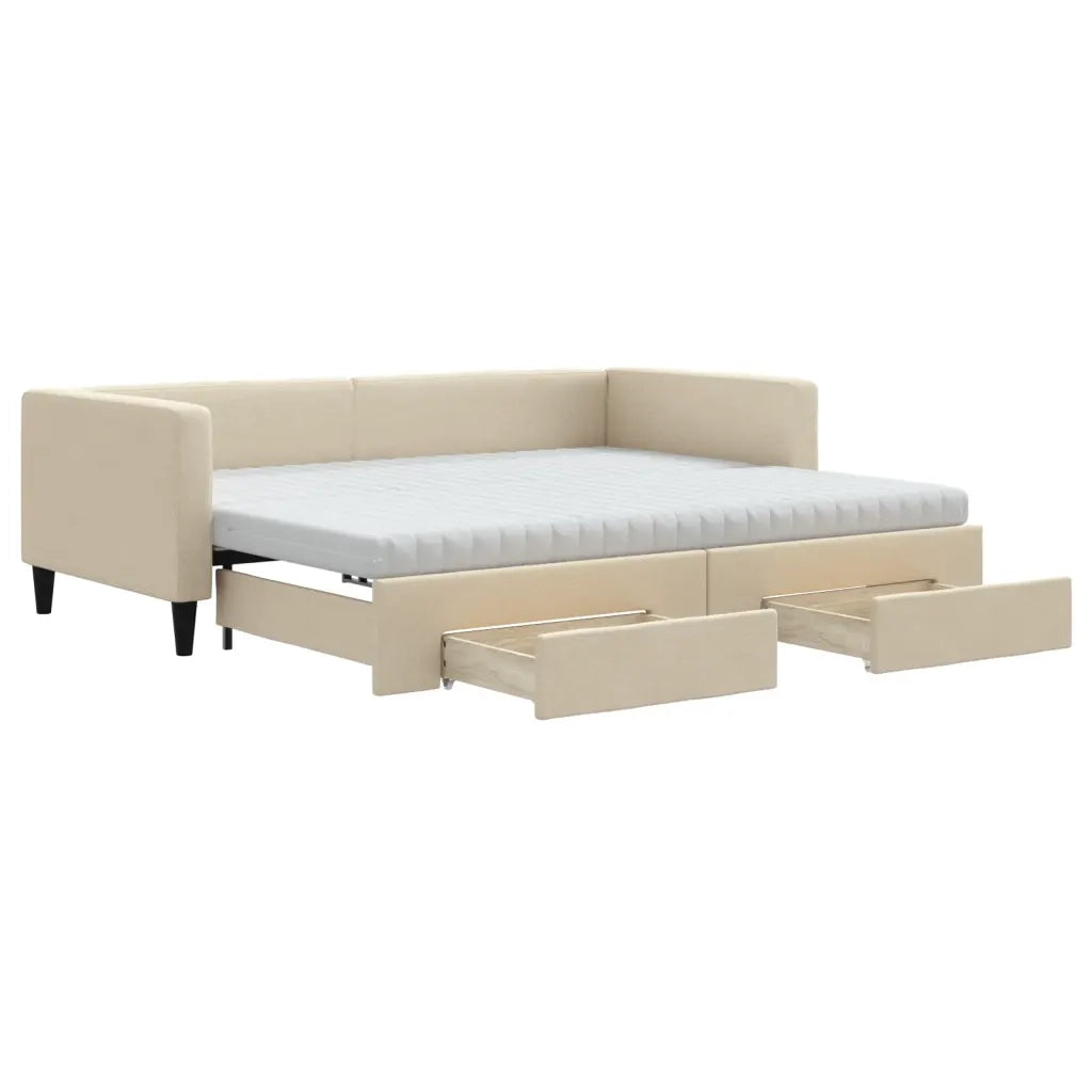 Divano Letto Estraibile con Cassetti Crema 90x200 cm in Tessuto 3196636