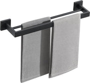 Sostegno per Asciugamani in Materico Nero - Montaggio a Parete, Sostegno per Asciugamani in Acciaio Inox Doppio per Bagno e Cucina, 50cm