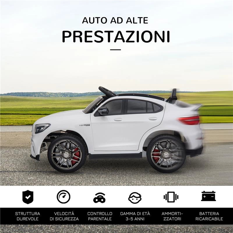 MACCHINA ELETTRICA PER BAMBINI 3-5 ANNI MERCEDES CON CINTURA DI SICUREZZA E TELECOMANDO, BIANCO