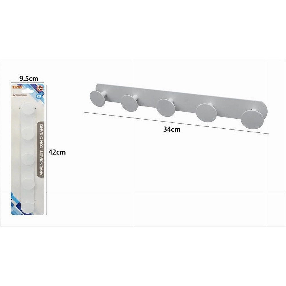 Trade Shop - Appendino Con 5 Ganci Appendi Porta Asciugamano 5 Posti Bagno Casa Bianco 59774 -