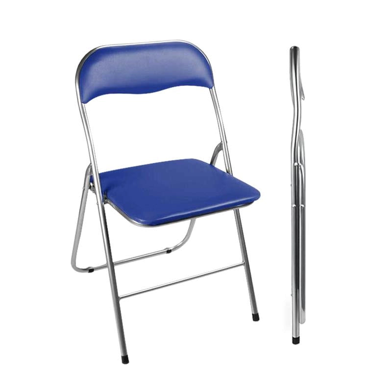 SEDIA PIEGHEVOLE IMBOTTITA BLU, 44X45X78H CM, SEDUTA COMODA, PORTATILE, STRUTTURA IN METALLO, SLIM, SALVASPAZIO, RESISTENTE
