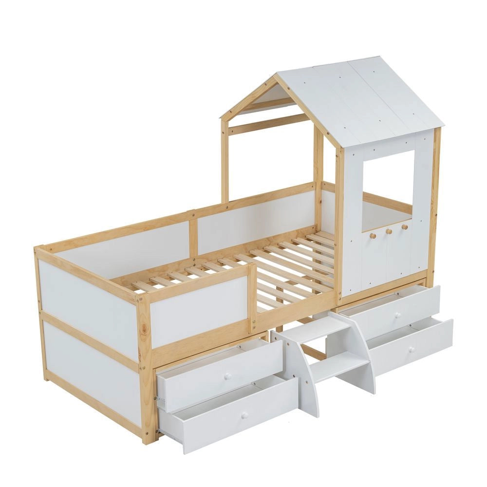 Letto mezzanino - Xylo - 90x200 cm 4 cassetti bianco