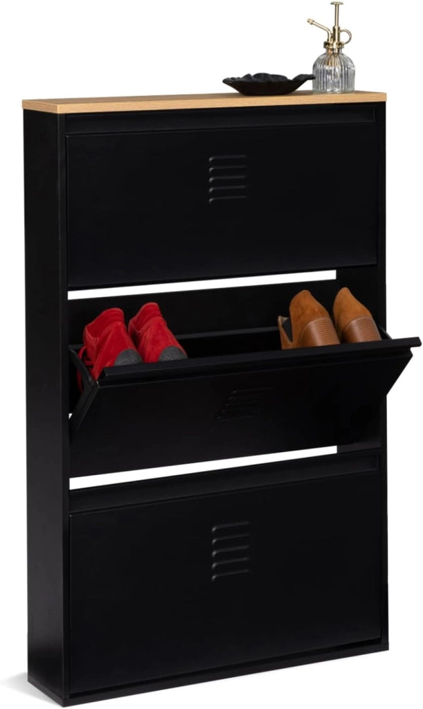 Scarpiera con 3 ante metallo nero design industriale ESTER