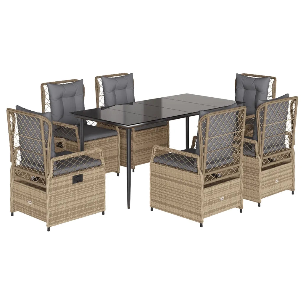 Set da Pranzo da Giardino 7 pz con Cuscini Beige in Polyrattan
