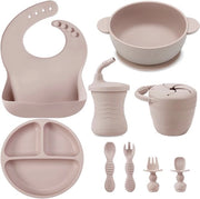 Set di Cucina per Bambini a Silicone 9 Pezzi – Bordo e Cucchiaio con Foro – Piatto, Bicchiere, Cucchiaio e Fork – Set di Cucina per Bambini BPA-Gratis – Rosso