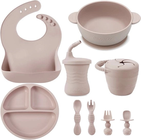 Set di Cucina per Bambini a Silicone 9 Pezzi – Bordo e Cucchiaio con Foro – Piatto, Bicchiere, Cucchiaio e Fork – Set di Cucina per Bambini BPA-Gratis – Rosso