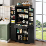 Credenza alta con 2 ante, ripiani e cassetto interno, per cucina e soggiorno, in MDF, nera, 75 × 40 × 182 cm