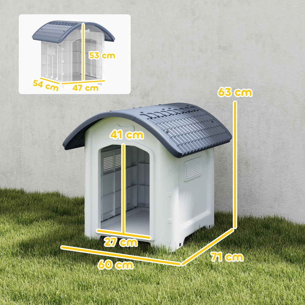 Casetta per Cane Esterno in Plastica con Pavimento Sollevato ¨C zephmum ¨C Grigio