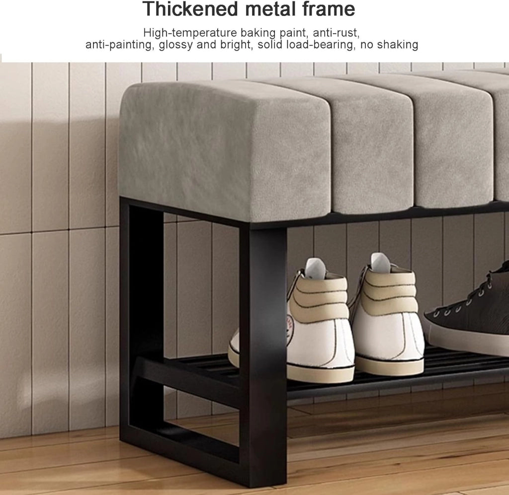 scarpiera Panca per Scarpe da Ingresso con Contenitore, Panca Imbottita con Scarpiera a 2 Ripiani in Boucle Arancione, Panca a Fine Letto per Camera da Letto per Armadio Corridoio Soggiorno Fango