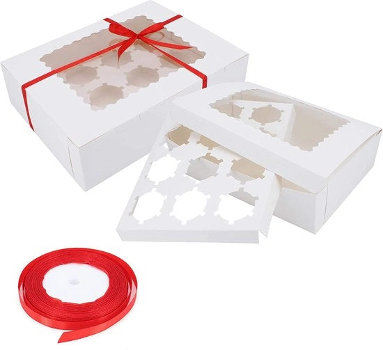 Decine di Cupcake con 4/6 componenti rimovibili - Contenitore da forno bianco con finestra per muffins, torte e donuts - Incluso 12 componenti