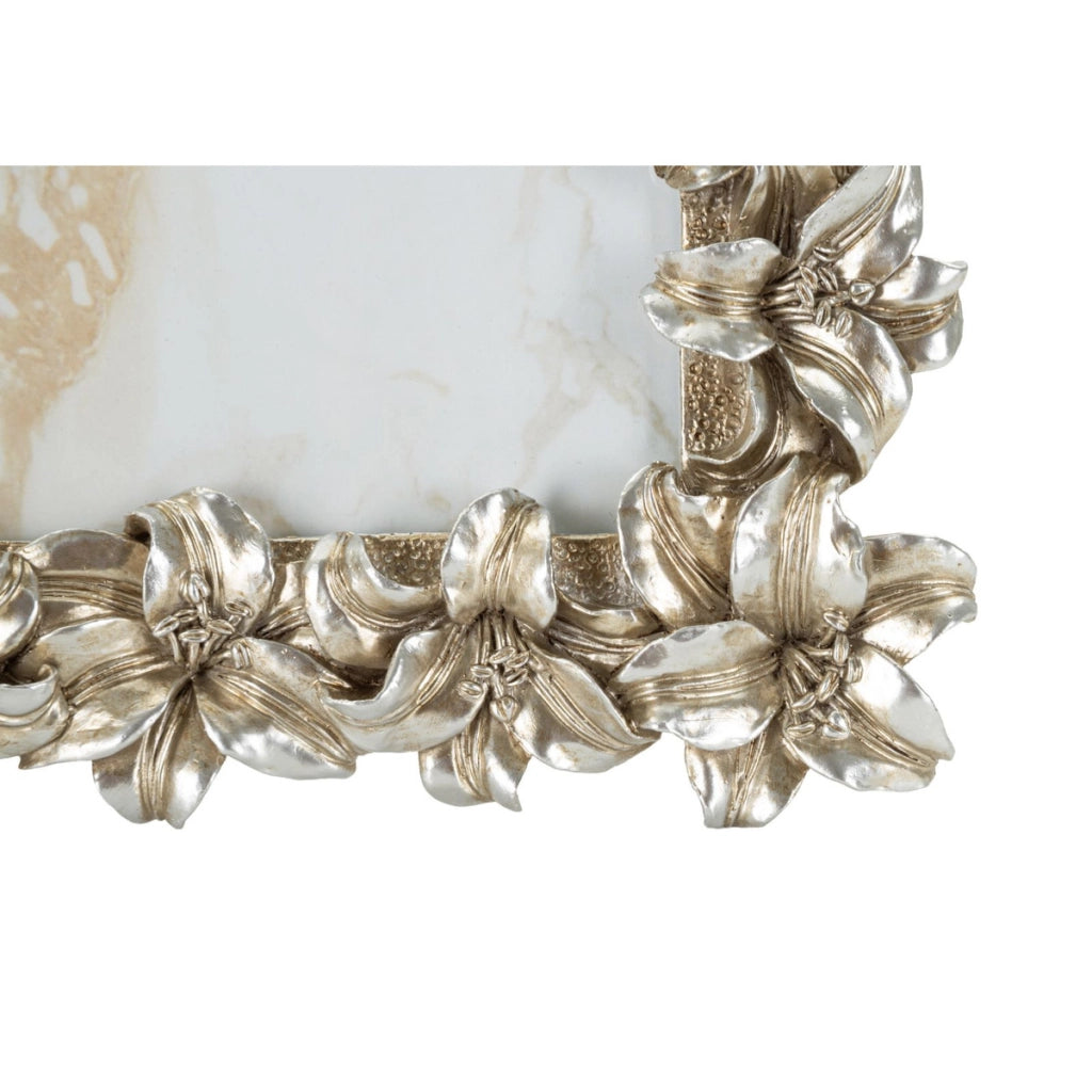 Cornice portafoto Glamour con rilievi floreali argento anticato